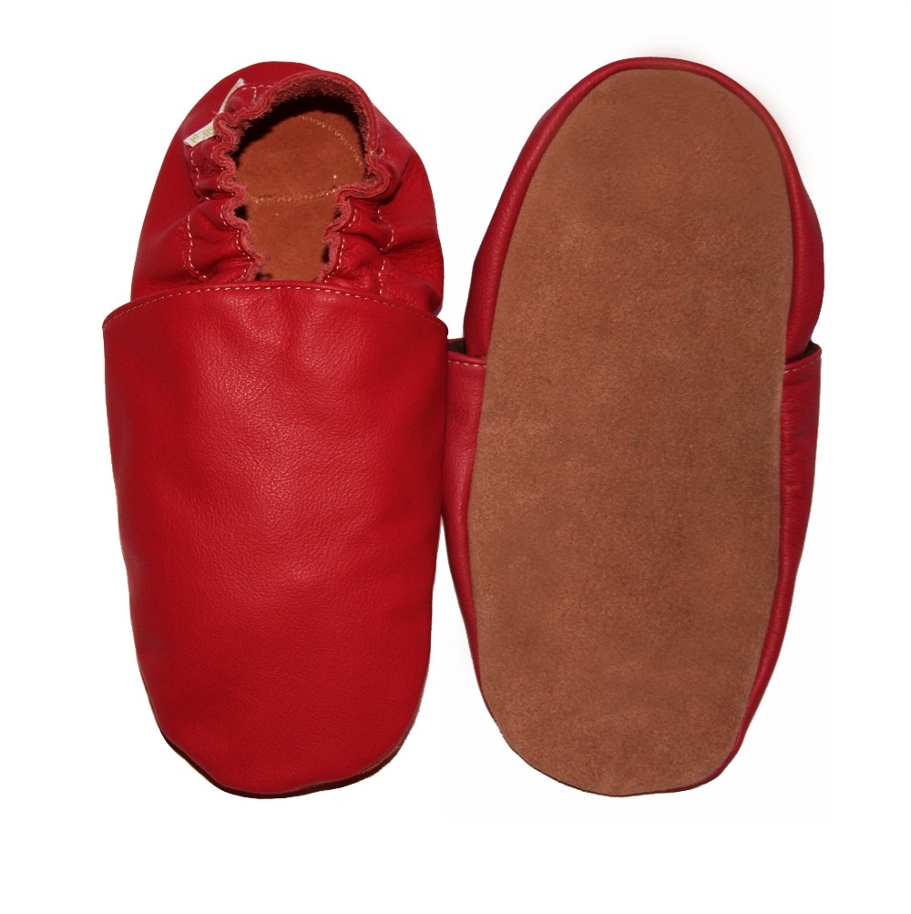 Chaussons cuir souple Rouge