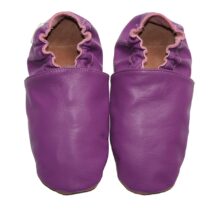 Chaussons bébé enfant adulte en cuir souple violet