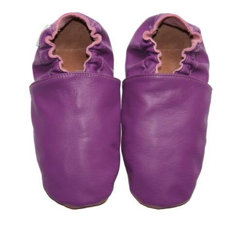 Chaussons bébé enfant adulte en cuir souple violet