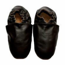 Chaussons bébé enfant adulte en cuir souple noir