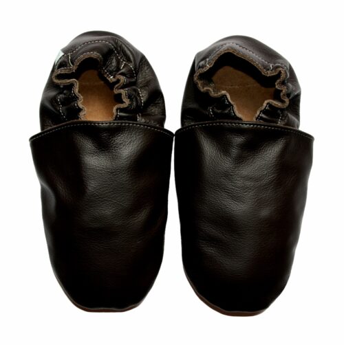 Chaussons bébé enfant adulte en cuir souple noir