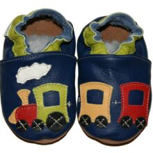 Chaussons bébé enfant en cuir souple train