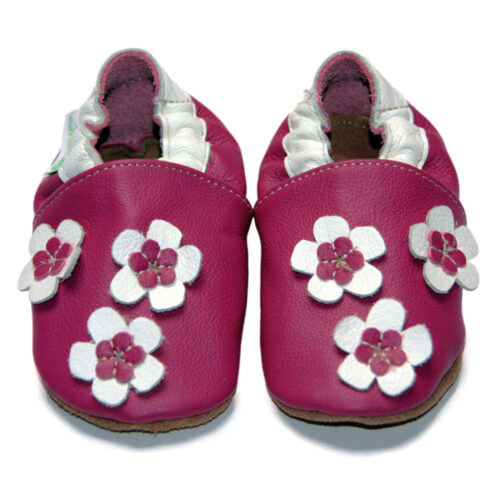 Chaussons bébé enfant en cuir souple flower