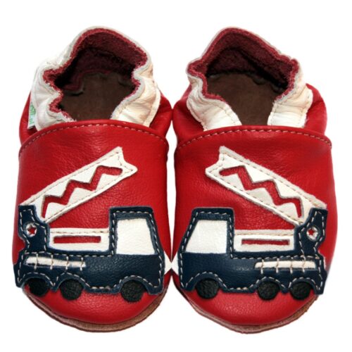 Chaussons bébé enfant en cuir souple pompiers