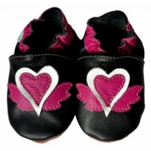 Chaussons bébé enfant en cuir souple gros coeur