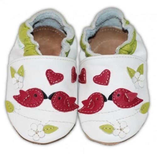 Chaussons bébé enfant en cuir souple lovely birds