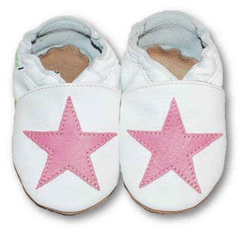 Chaussons en cuir souple bébé enfant étoile rose