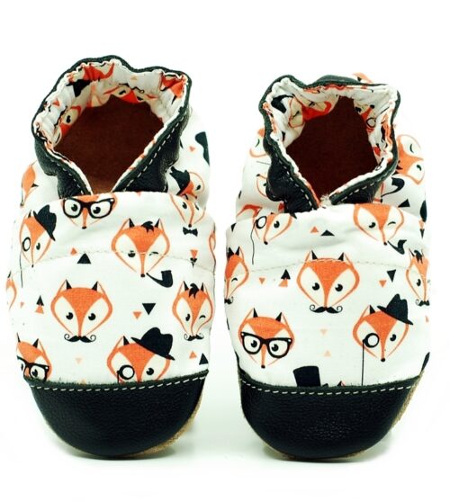 Renard moustache - Chaussons en tissu-cuir