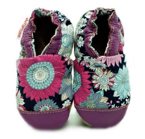 Chausson Fleurs Violettes tissu-cuir